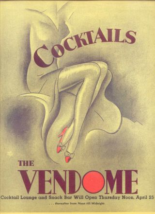 1935 Rare " The Vendome " Art Deco Promo Ad