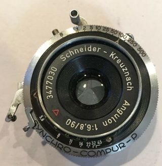 Rare Synchro Compur P Schneider Kreuznach Angulon 1:6,  8 / 90 Lens West Germany