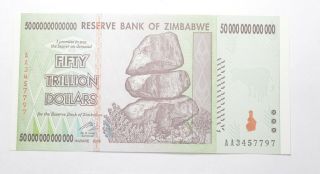Rare 2008 50 Trillion Dollar - Zimbabwe - Uncirculated Note - 100 Series 284
