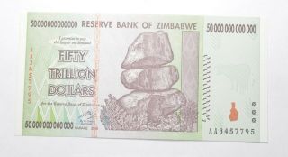 Rare 2008 50 Trillion Dollar - Zimbabwe - Uncirculated Note - 100 Series 286