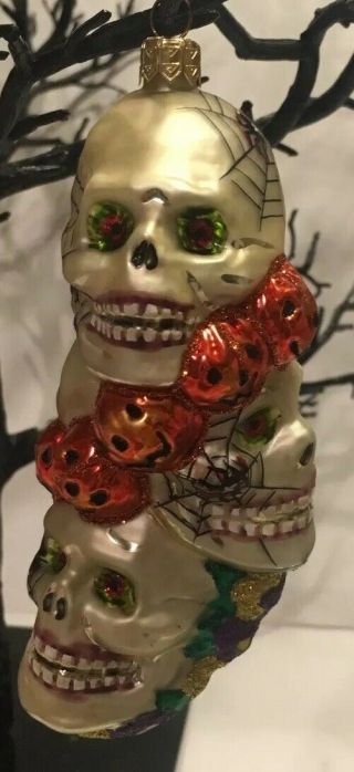 Slavic Treasures Bone Pile Halloween Glass Ornament Skulls Glitter Poland Rare