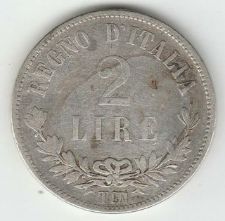 1863t Bn Italy 2 Lire Silver Scarce Reverse Type Km 16.  2 Rare