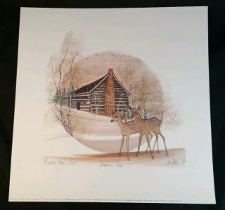 P Buckley Moss 1987 " Mountain Lodge Log Cabin,  Deer 581/1000 Signed Print Rare