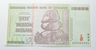 Rare 2008 50 Trillion Dollar - Zimbabwe - Uncirculated Note - 100 Series 700