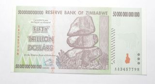 Rare 2008 50 Trillion Dollar - Zimbabwe - Uncirculated Note - 100 Series 283