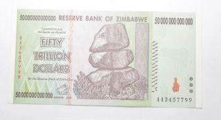 Rare 2008 50 Trillion Dollar - Zimbabwe - Uncirculated Note - 100 Series 282