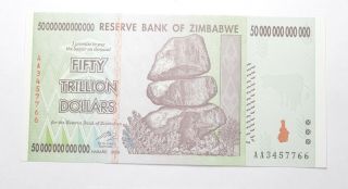 Rare 2008 50 Trillion Dollar - Zimbabwe - Uncirculated Note - 100 Series 281