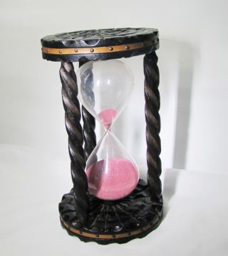 Hour Glass 30 Minute Wooden / Pink Sand 12 " Tall Rare 60 