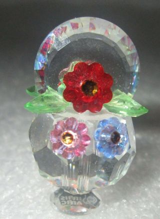 Iris Arc Crystal Basket Of Colorful Flowers Figurine 1 1/4 " Signed Rare