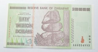 Rare 2008 50 Trillion Dollar - Zimbabwe - Uncirculated Note - 100 Series 701