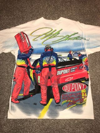 Rare Vintage 90s Jeff Gordon All Over Print T Shirt Sz Large 1997 Nascar Pitcrew