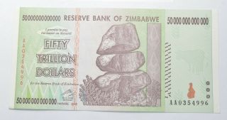 Rare 2008 50 Trillion Dollar - Zimbabwe - Uncirculated Note - 100 Series 698
