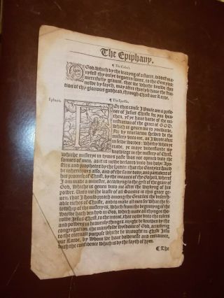 Rare - Title Leaf - The Epiphany From A Rare 1564 - Book Of Common Prayer - Folio -