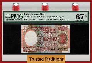 Tt Pk 79d 1976 India Reserve Bank 2 Rupees Rare Exotic Pmg 67 Epq Top Pop Finest