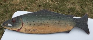 Rare Dfd 26 " Brook Trout Wall Hanger Autographed Perkins Duluth Fish Decoy
