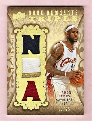 Lebron James Cavaliers 2008 - 09 Ud Premier Rare Remnants Triple Patch Card 03/25