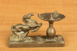 Rare Old Bronze Hand Casting Horse Statue Candle Stick Stand Antique Gift
