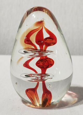 Vintage Murano Art Glass Egg Shaped Paperweight Statue Clear Red Bubbles Rare
