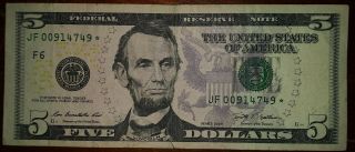 2009 $5 Dollar Bill Rare Star Note Low Serial Number