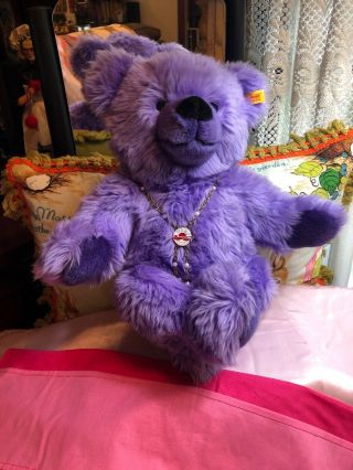 Rare Vintage Steiff Teddy Bear Red Hat Society With Necklace,  Button & Tag