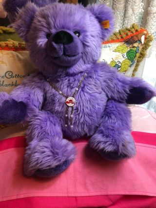 RARE VINTAGE Steiff Teddy Bear Red Hat Society with Necklace,  Button & Tag 8