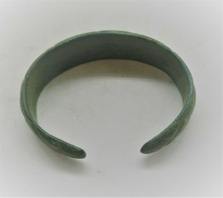 Rare Ancient Viking Norse Bronze Bracelet With Serpent Head Terminals 1000ad