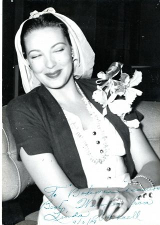 American Tragic Beauty Actress Linda Darnell,  Rare Signed Vintage Photo
