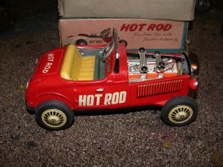 RARE FRICTION HOT ROD WITH PISTON ACTION TIN TOY 4