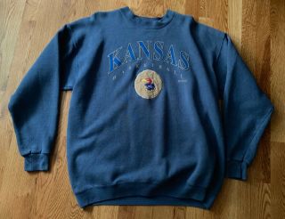 Rare Vintage Ku Kansas Jayhawk Sweatshirt Mens Blue Gold Red Euc Ls Large Medium