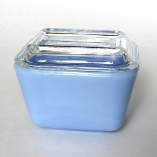 Small Pyrex Delphite Blue Refrigerator Dish 3 " X 4 " With Lid Loaf Pan 501 Rare
