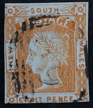 Rare 1853 Nsw Australia 8d Orange Laureate Imperf Stamp