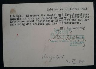RARE 1941 Slovakia Censor Postcard ties 3 stamps canc Sabinov to Leipzig 2