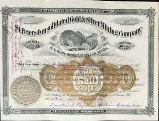 St.  Peters Consol.  Gold & Silver Mining Co Stock 1887 Eureka County Nv.  Vf,  Rare