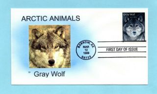 U.  S.  Fdc 3292 Rare Tom Faust Cachet - The Gray Wolf From Arctic Animals Set