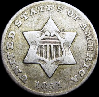 1851 - O Silver Three Cent Piece 3cp - - - - Rare Type Coin - - - - S577