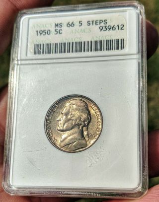 1950 Anacs Ms 66 Full Steps 5 Steps U.  S.  Jefferson Nickel Rare Coin