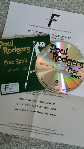 Rare Paul Rodgers Cd Promo Spirit With Press Release