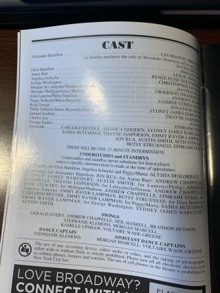 Hamilton Broadway RARE CAST PLAYBILL - Lin - Manuel Miranda - Signed 4