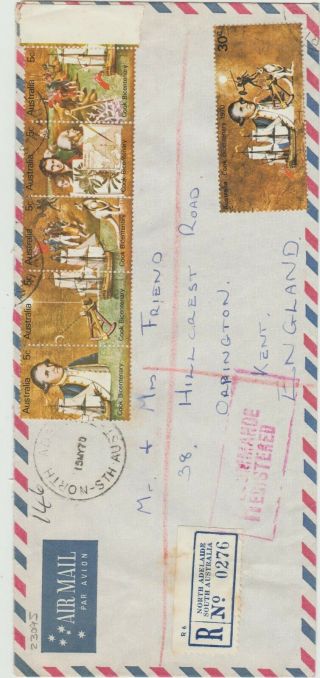 Australia 1970 Registered Cover To England 1970 Cook 30 Cent Rare Postal Usage