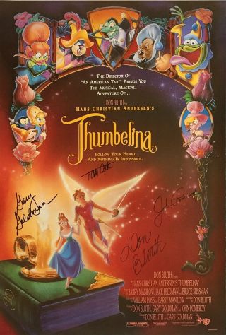 Thumbelina Mini Movie Poster 4x Signed Don Bluth Goldman Pomeroy Cook Rare