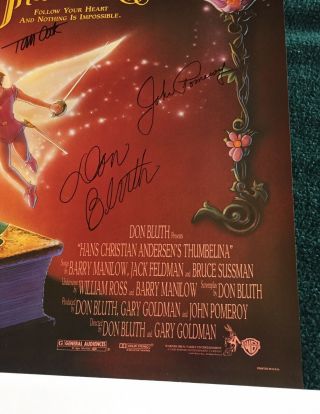 Thumbelina Mini Movie Poster 4x Signed Don Bluth Goldman Pomeroy Cook Rare 7