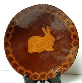 1984 Ned Foltz Pottery Bunny Rabbit 9.  25 " Plate Coggle Edge Sponge Redware Rare