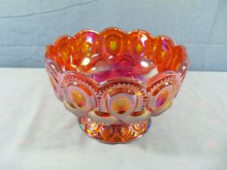 Rare L.  E.  Smith Red Carnival Glass Moon & Stars Footed Bowl Compote Candy Dish