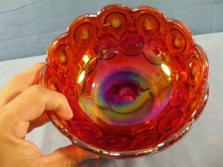 Rare L.  E.  Smith Red Carnival Glass Moon & Stars Footed Bowl Compote Candy Dish 2