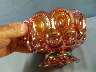 Rare L.  E.  Smith Red Carnival Glass Moon & Stars Footed Bowl Compote Candy Dish 3