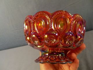 Rare L.  E.  Smith Red Carnival Glass Moon & Stars Footed Bowl Compote Candy Dish 5