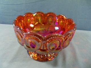 Rare L.  E.  Smith Red Carnival Glass Moon & Stars Footed Bowl Compote Candy Dish 6