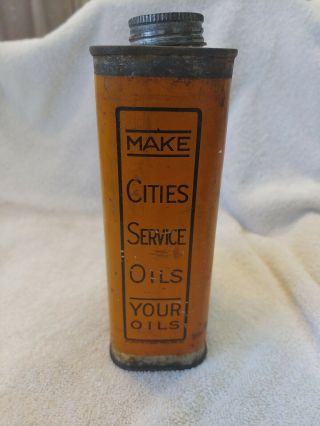 RARE Cities Service Oil Can 1/4 Gallon Motor Oil 1920s Metal Quart 3