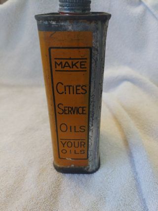 RARE Cities Service Oil Can 1/4 Gallon Motor Oil 1920s Metal Quart 4