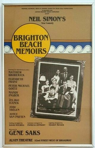 Brighton Beach Memoirs Broadway Poster 14 X 22 Window Card Framed Rare